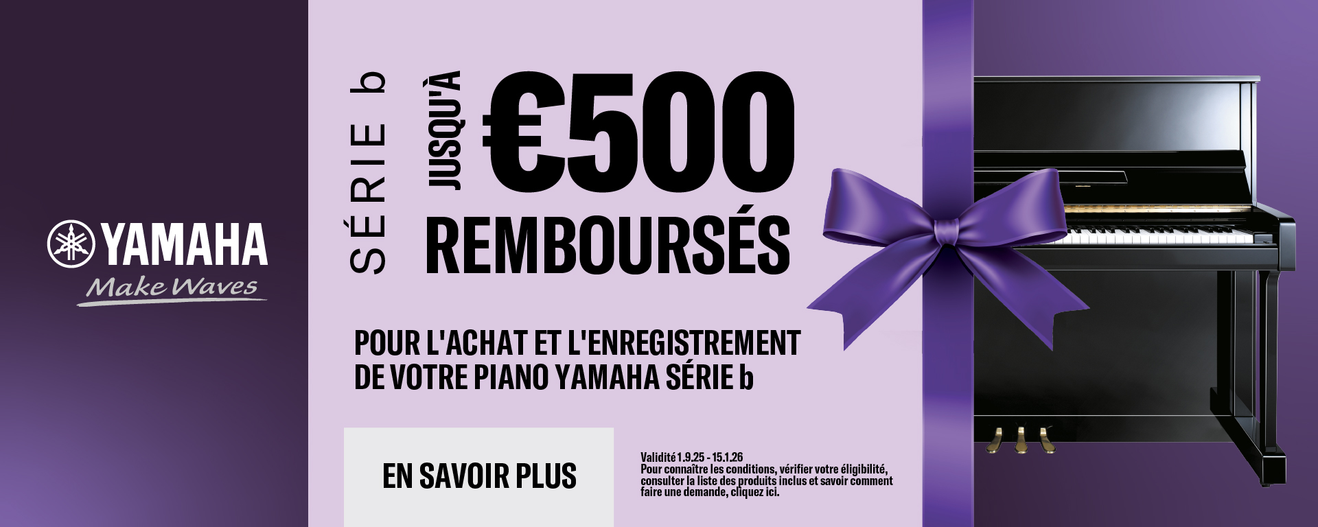 Jusqu’à 500€ de Cashback sur les pianos séries B Yamaha !